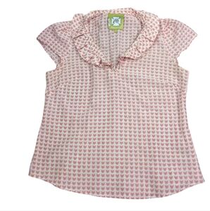 Elizabeth McKay Shirt Blouse Top, ruffles butterflies, silk cotton, women's 10